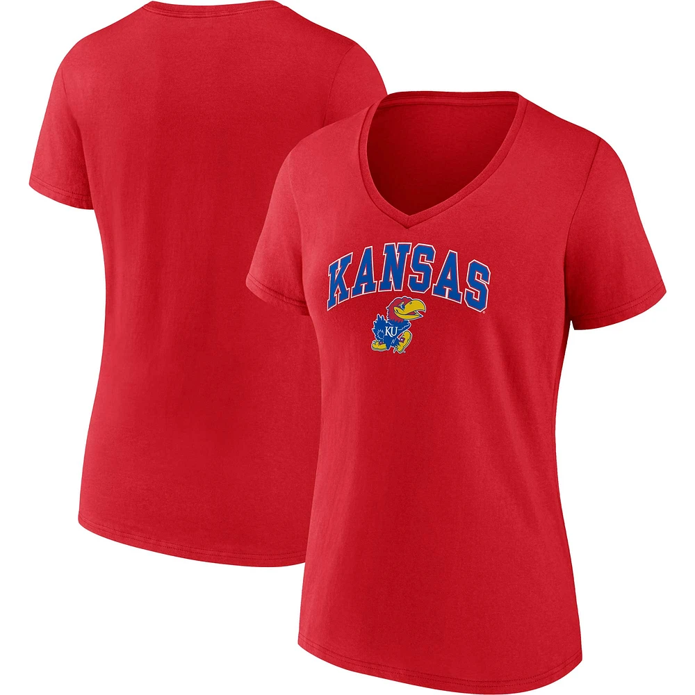 Women's Fanatics Red Kansas Jayhawks Campus V-Neck T-Shirt