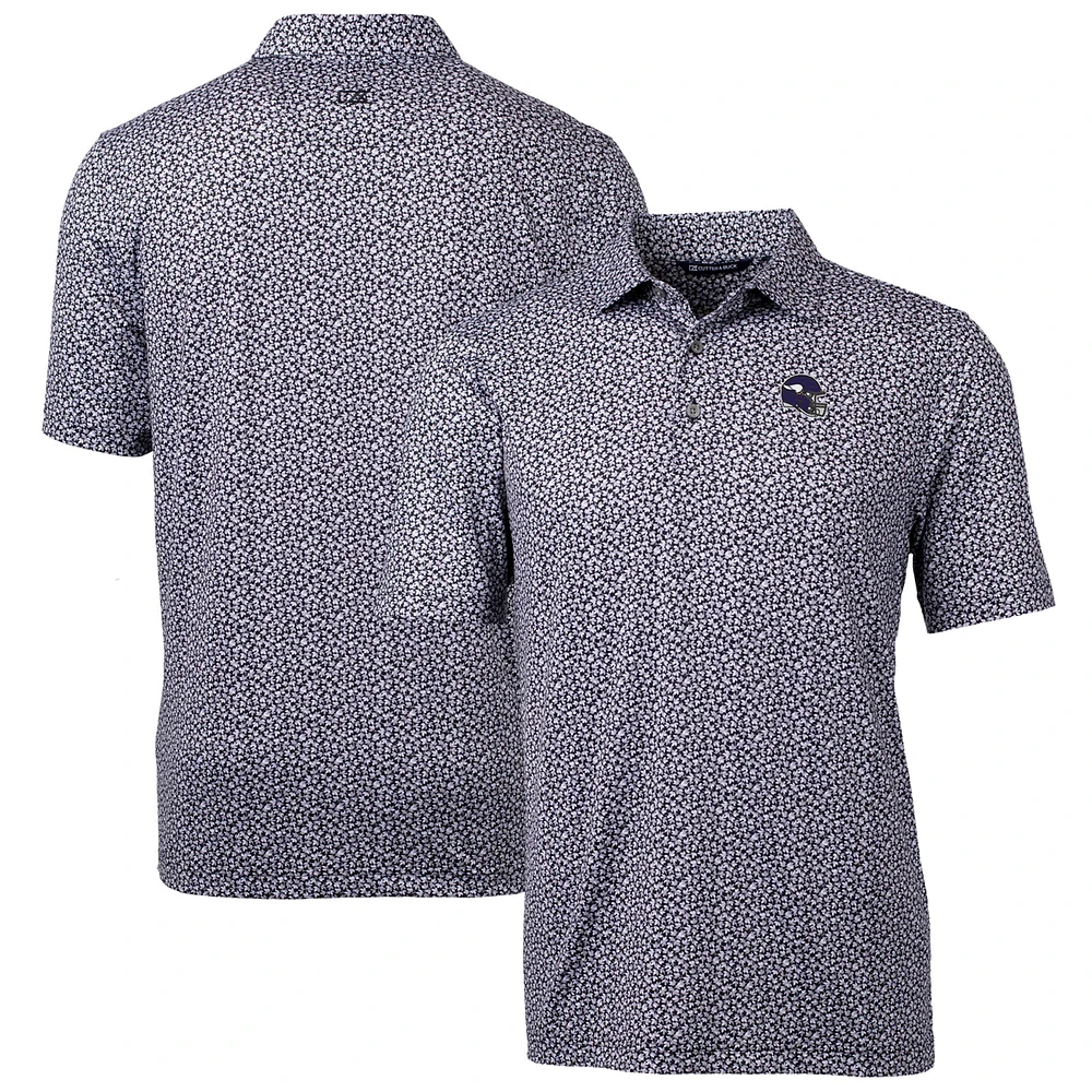 Men's Cutter & Buck Black Minnesota Vikings Pike Magnolia Print Stretch Polo