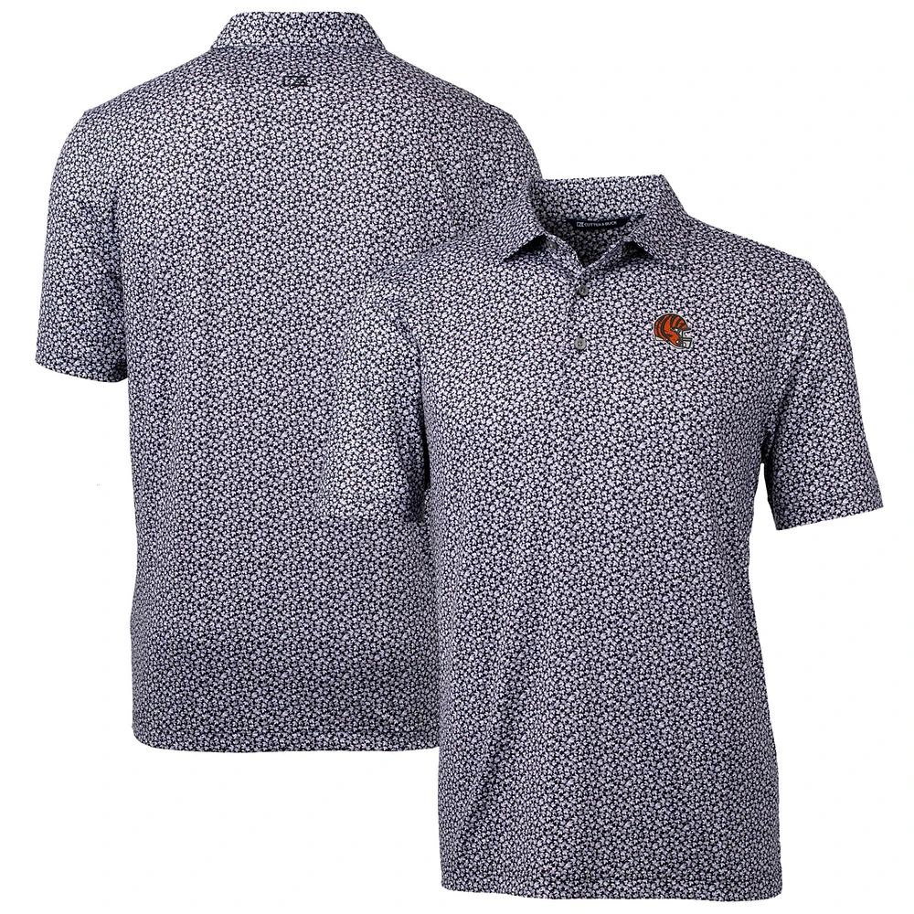 Men's Cutter & Buck Black Cincinnati Bengals Pike Magnolia Print Stretch Polo
