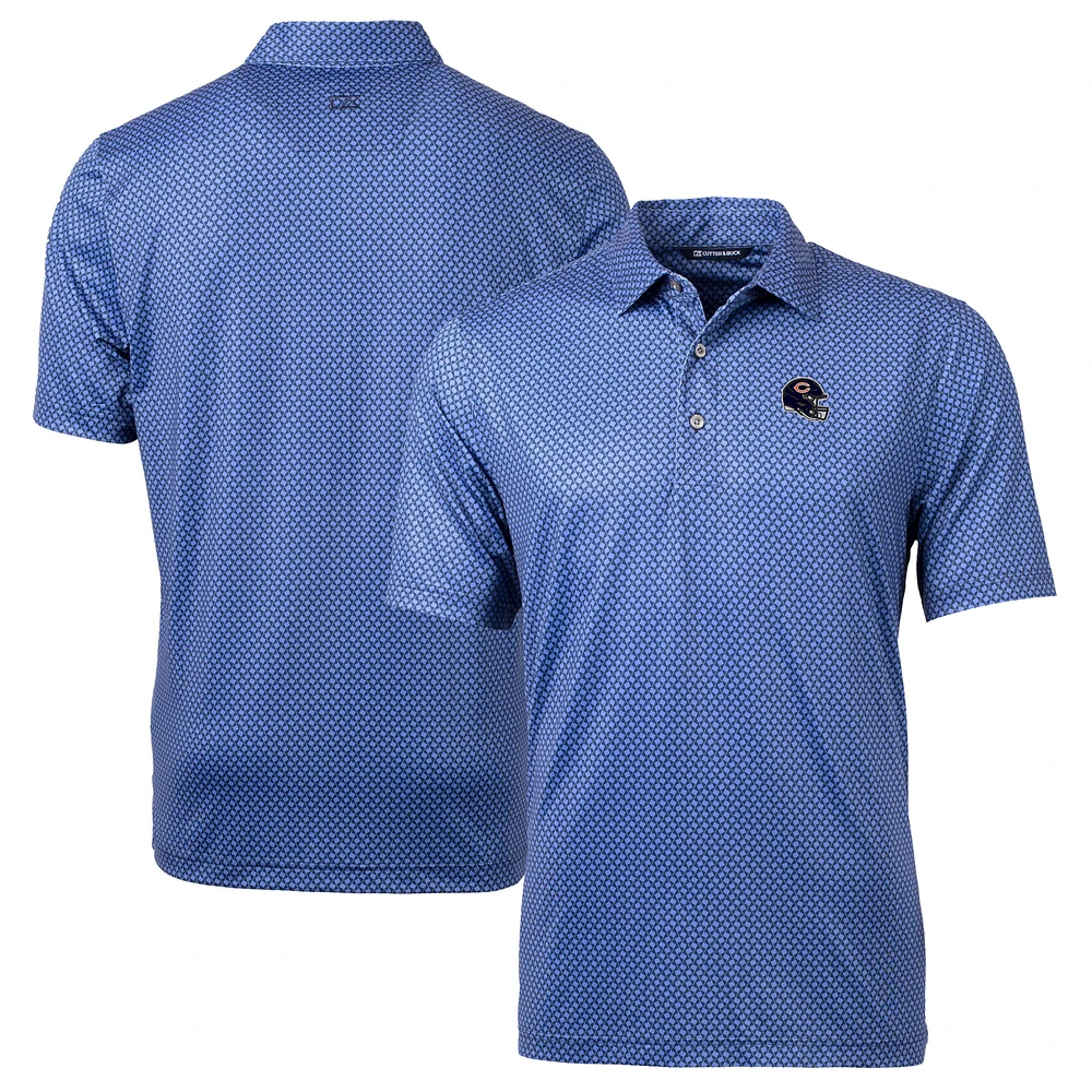 Men's Cutter & Buck Navy Chicago Bears Helmet Pike Banner Print Stretch Polo