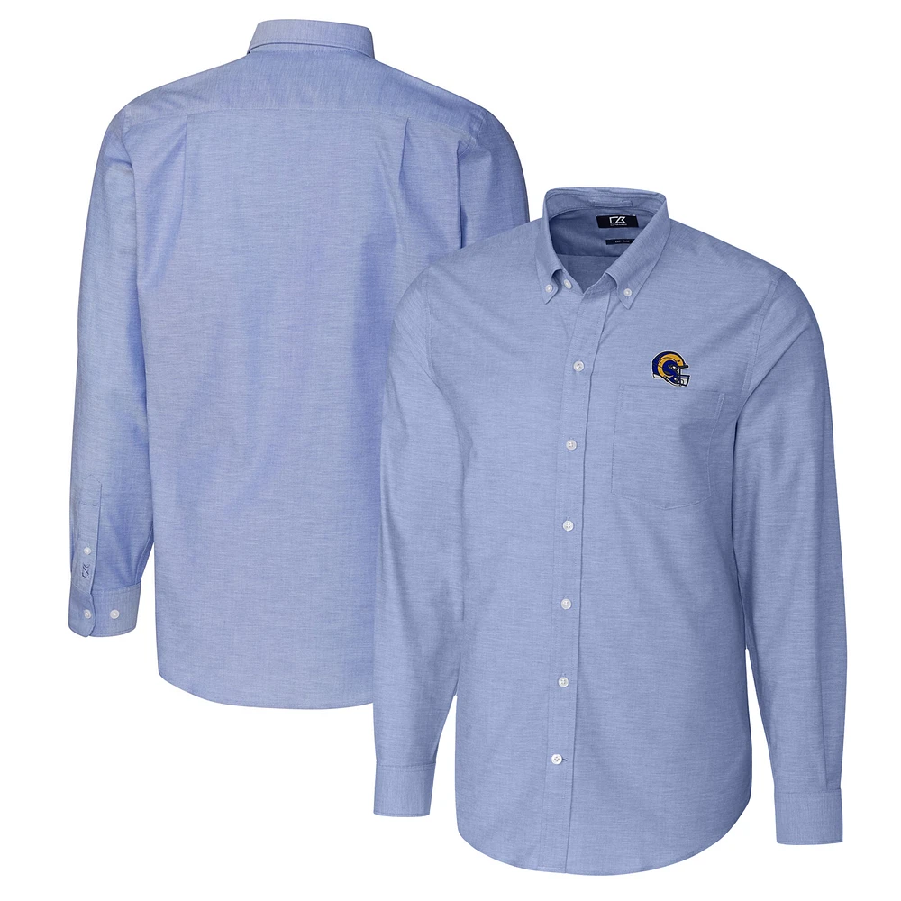 Men's Cutter & Buck Blue Los Angeles Rams Helmet Stretch Oxford Long Sleeve Button-Down Shirt