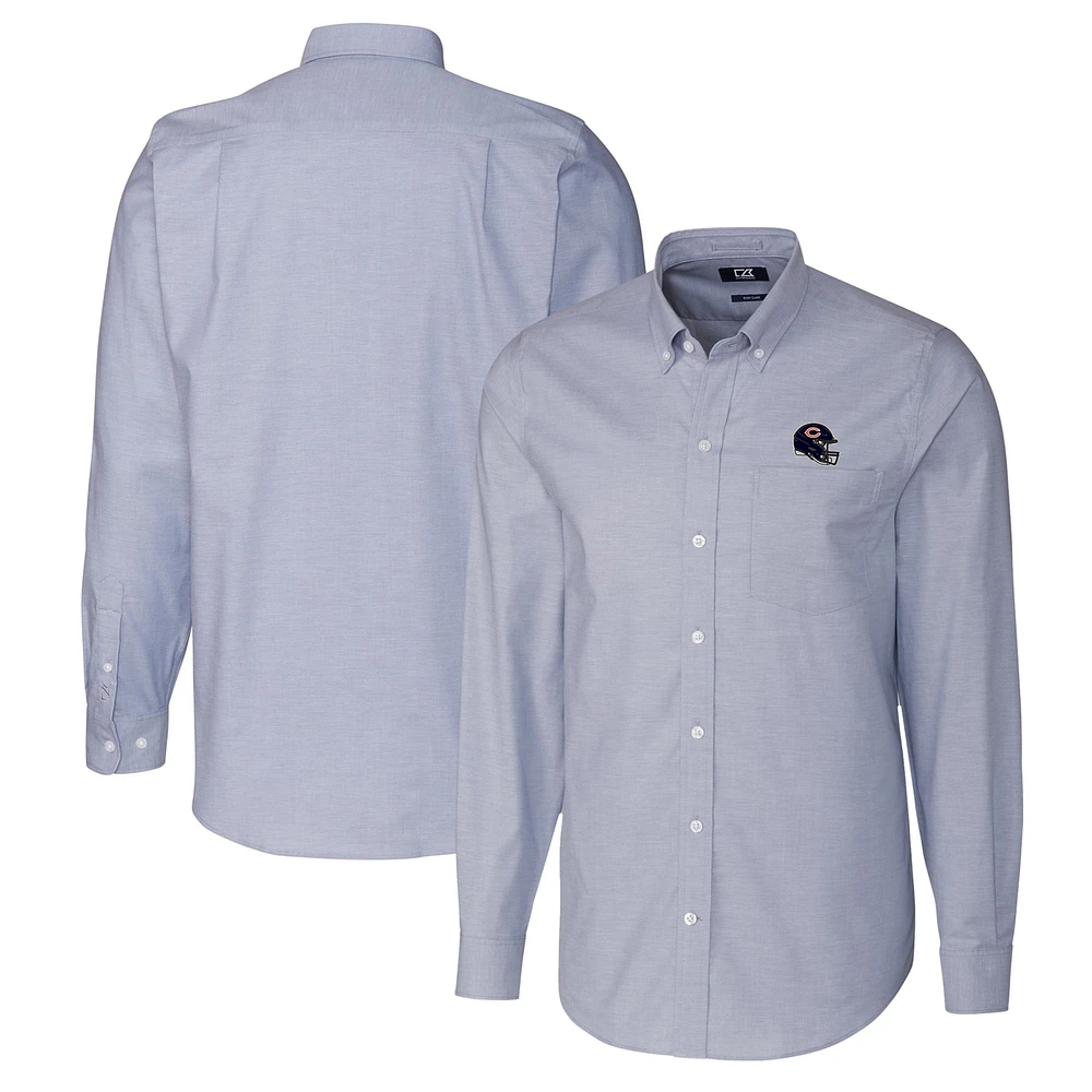 Men's Cutter & Buck Light Blue Chicago Bears Helmet Stretch Oxford Long Sleeve Button-Down Shirt