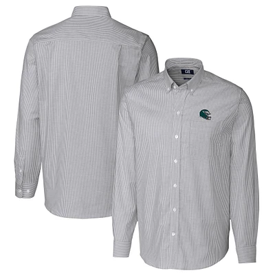 Men's Cutter & Buck Charcoal Philadelphia Eagles Helmet Stretch Oxford Stripe Long Sleeve Button-Down Shirt