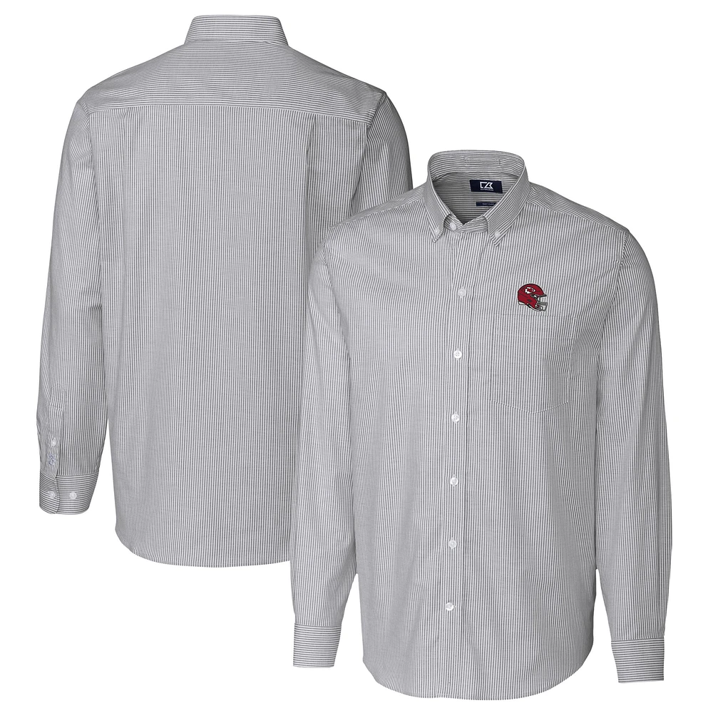 Men's Cutter & Buck Charcoal Kansas City Chiefs Helmet Stretch Oxford Stripe Long Sleeve Button-Down Shirt