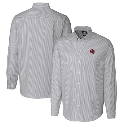 Men's Cutter & Buck Charcoal Kansas City Chiefs Helmet Stretch Oxford Stripe Long Sleeve Button-Down Shirt