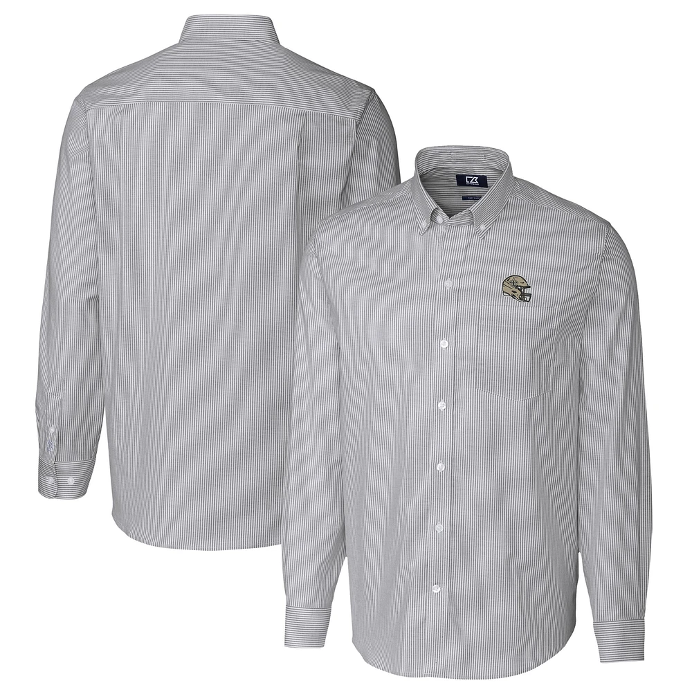 Men's Cutter & Buck Charcoal New Orleans Saints Helmet Stretch Oxford Stripe Long Sleeve Button-Down Shirt