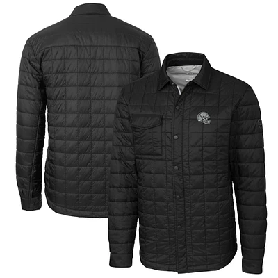Men's Cutter & Buck Black Las Vegas Raiders Helmet Rainier PrimaLoft Eco Insulated Quilted Button-Up Shacket