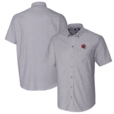 Men's Cutter & Buck Charcoal Kansas City Chiefs Helmet Short Sleeve Stretch Oxford Button-Down Shirt