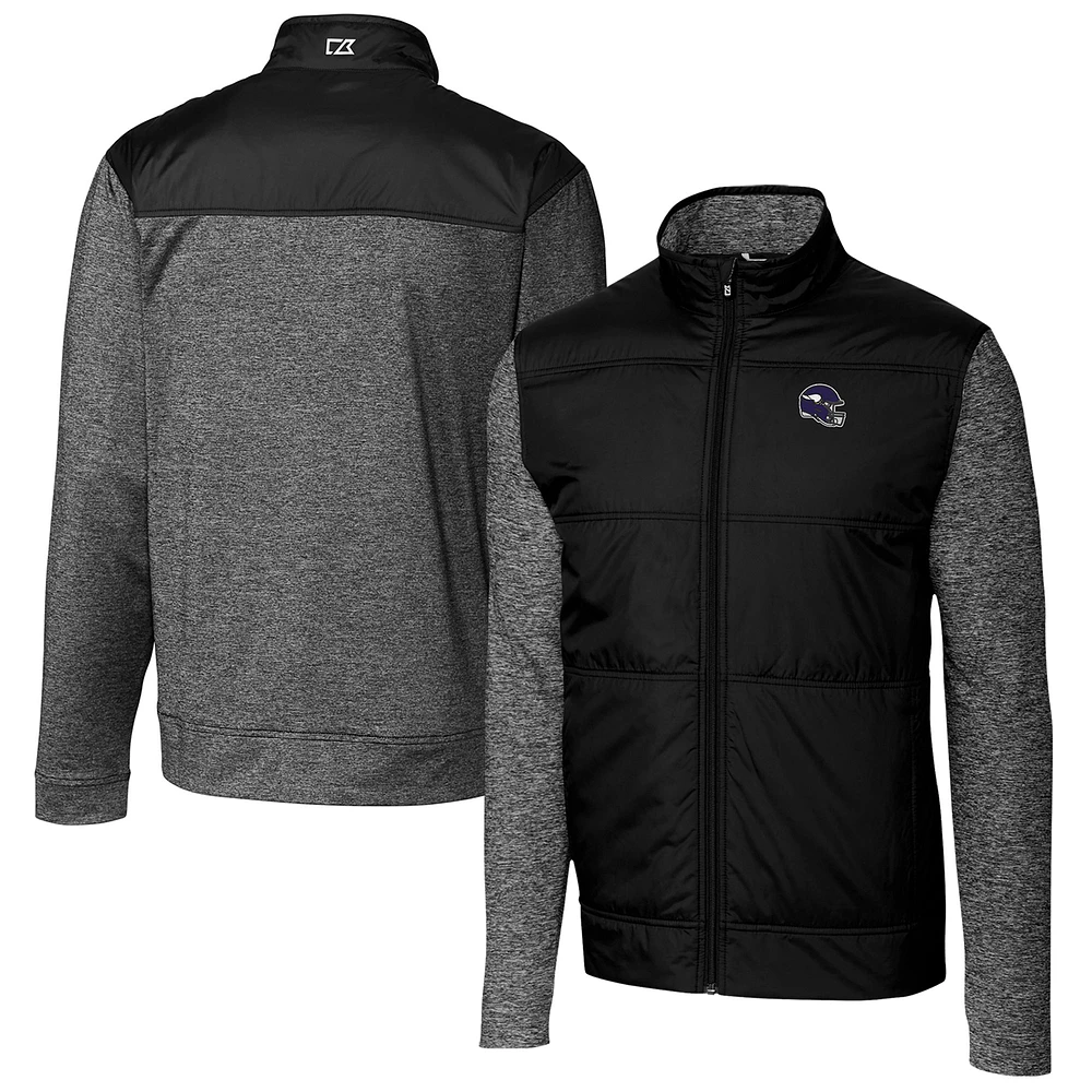 Men's Cutter & Buck Minnesota Vikings Helmet Stealth Hybrid Quilted Full-Zip Windbreaker Jacket