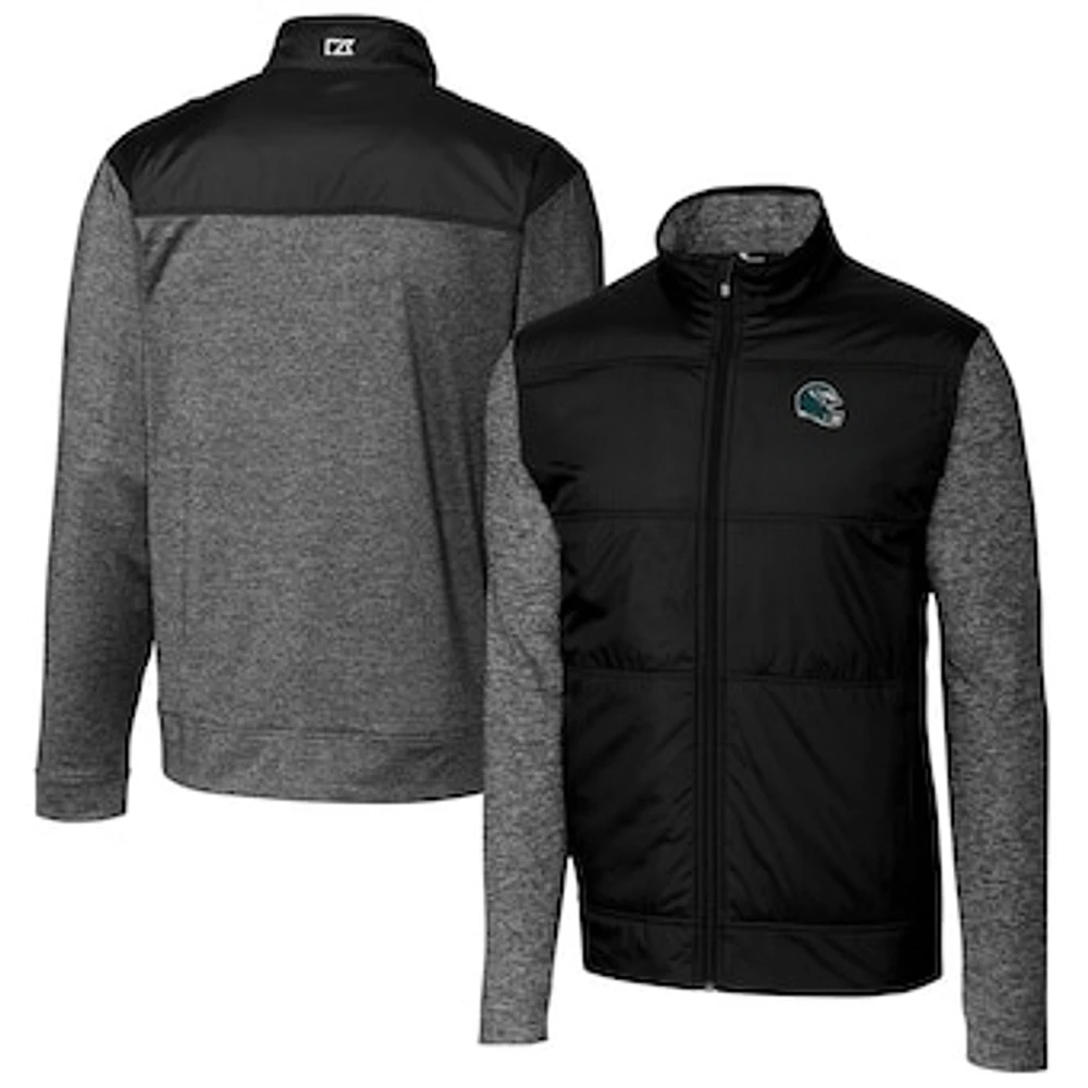 Men's Cutter & Buck Black Philadelphia Eagles Helmet Stealth Hybrid Quilted Full-Zip Windbreaker Jacket