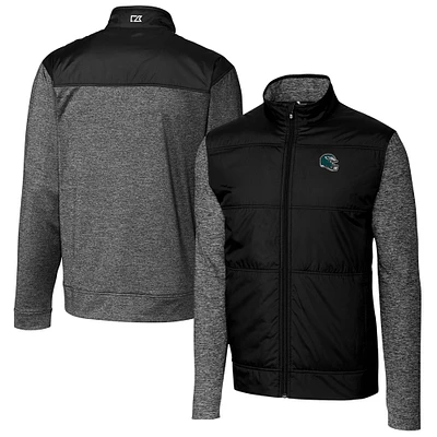Men's Cutter & Buck Black Philadelphia Eagles Helmet Stealth Hybrid Quilted Full-Zip Windbreaker Jacket