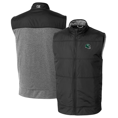 Men's Cutter & Buck Black New York Jets Helmet Stealth Hybrid Quilted Windbreaker Full-Zip Vest