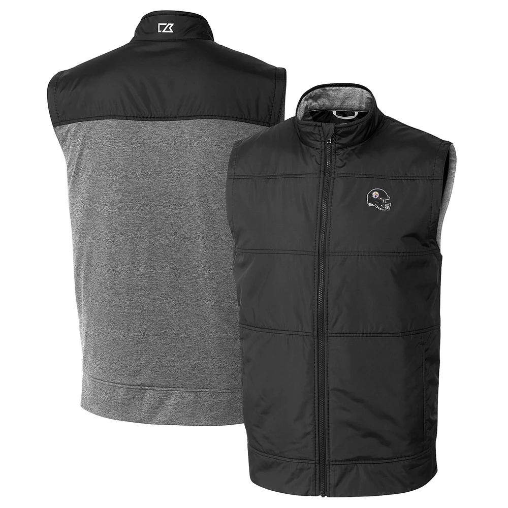 Men's Cutter & Buck Black Pittsburgh Steelers Helmet Stealth Hybrid Quilted Windbreaker Full-Zip Vest