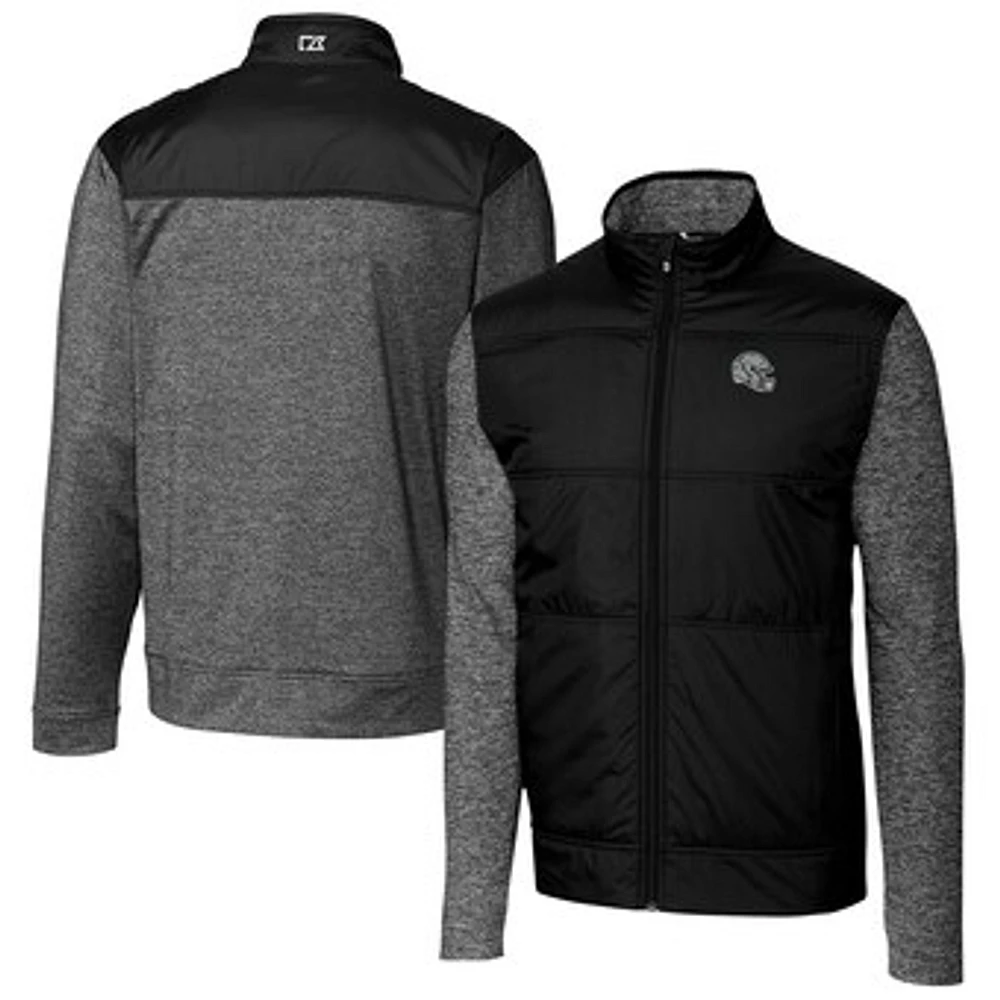 Men's Cutter & Buck Black Las Vegas Raiders Helmet Stealth Hybrid Quilted Full-Zip Windbreaker Jacket