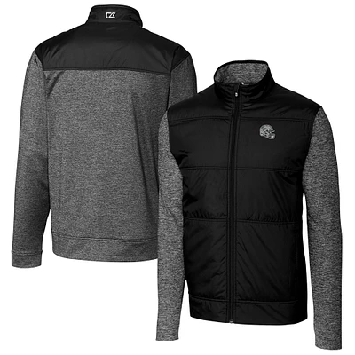 Men's Cutter & Buck Black Las Vegas Raiders Helmet Stealth Hybrid Quilted Full-Zip Windbreaker Jacket