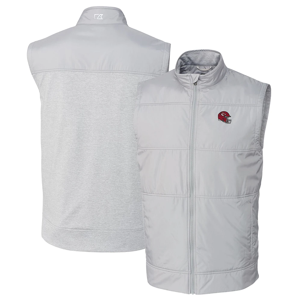 Men's Cutter & Buck Silver Kansas City Chiefs Helmet Stealth Hybrid Quilted Windbreaker Full-Zip Vest