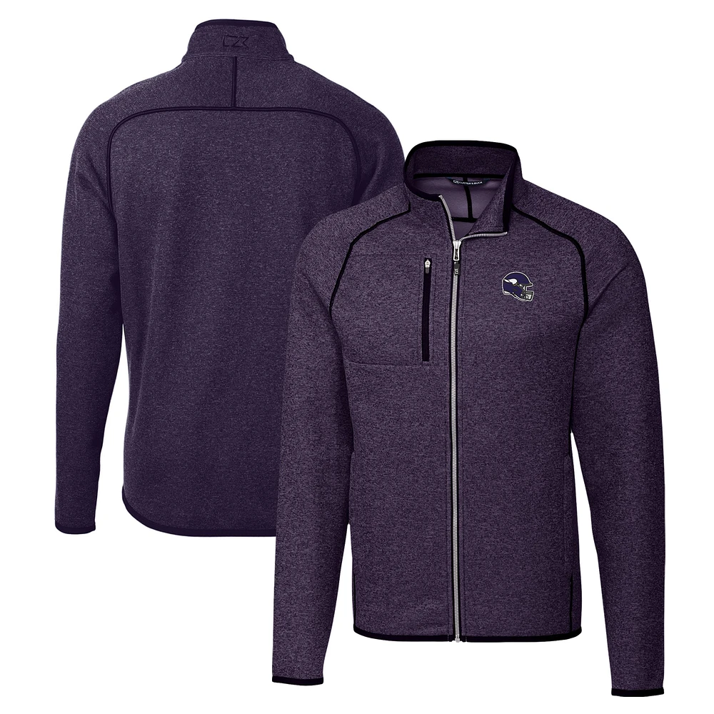Men's Cutter & Buck Heather Purple Minnesota Vikings Helmet Mainsail Sweater-Knit Full-Zip Jacket