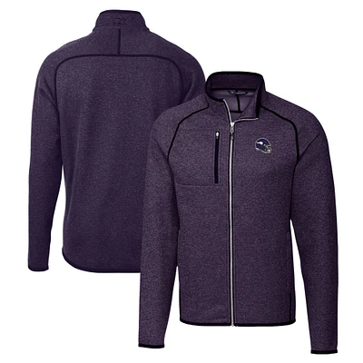 Men's Cutter & Buck Heather Purple Minnesota Vikings Helmet Mainsail Sweater-Knit Full-Zip Jacket