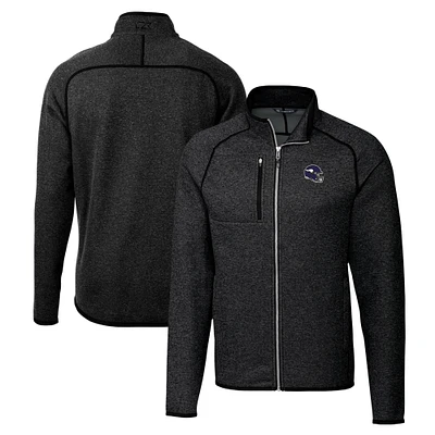 Men's Cutter & Buck Heather Charcoal Minnesota Vikings Helmet Mainsail Sweater-Knit Full-Zip Jacket