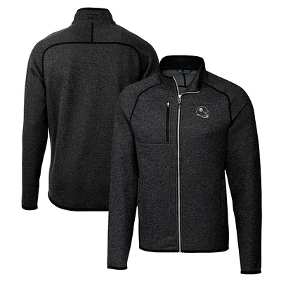 Men's Cutter & Buck Heather Charcoal Pittsburgh Steelers Helmet Mainsail Sweater-Knit Full-Zip Jacket
