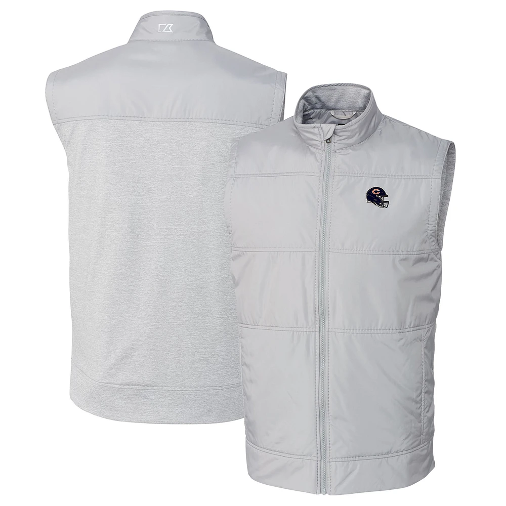 Men's Cutter & Buck Silver Chicago Bears Helmet Stealth Hybrid Quilted Windbreaker Full-Zip Vest