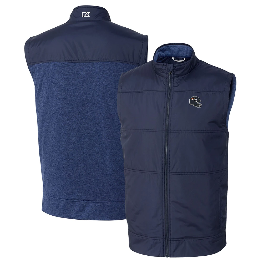 Men's Cutter & Buck Navy Denver Broncos Helmet Stealth Hybrid Quilted Windbreaker Full-Zip Vest