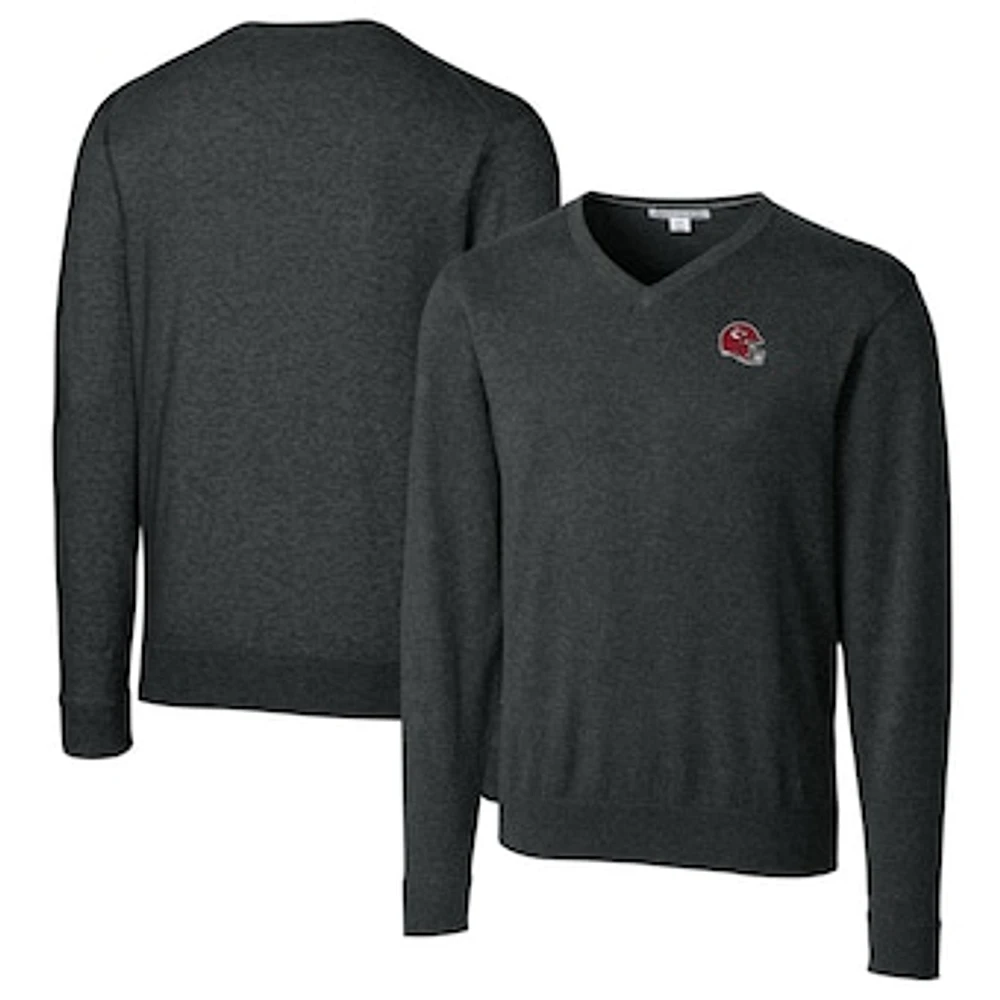 Men's Cutter & Buck Charcoal Kansas City Chiefs Helmet Lakemont Tri-Blend V-Neck Pullover Sweater