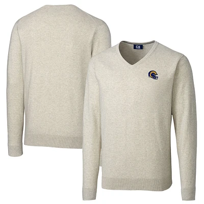 Men's Cutter & Buck Oatmeal Los Angeles Rams Helmet Lakemont Tri-Blend V-Neck Pullover Sweater