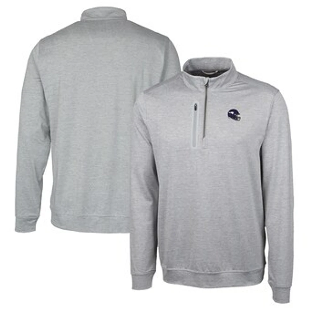 Men's Cutter & Buck Silver Minnesota Vikings Helmet Stealth Heathered Quarter-Zip Pullover Top