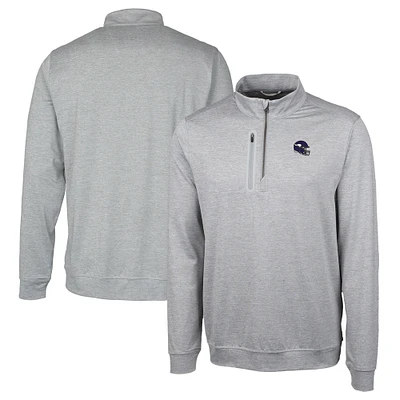 Men's Cutter & Buck Silver Minnesota Vikings Helmet Stealth Heathered Quarter-Zip Pullover Top