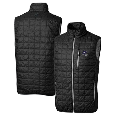 Men's Cutter & Buck Black Minnesota Vikings Helmet Rainier PrimaLoft Eco Insulated Full-Zip Puffer Vest