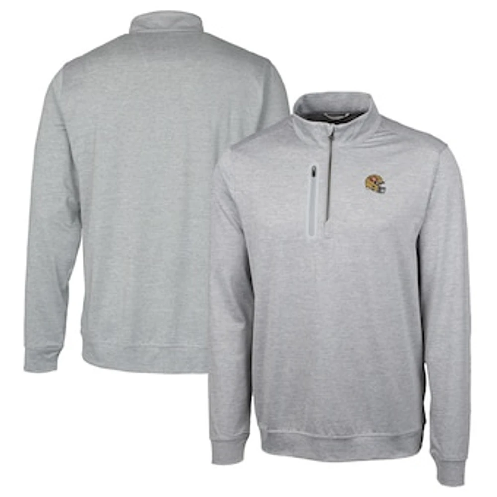 Men's Cutter & Buck Silver San Francisco 49ers Helmet Stealth Heathered Quarter-Zip Pullover Top