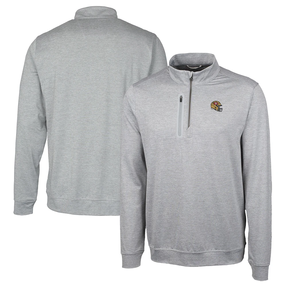 Men's Cutter & Buck Silver San Francisco 49ers Helmet Stealth Heathered Quarter-Zip Pullover Top