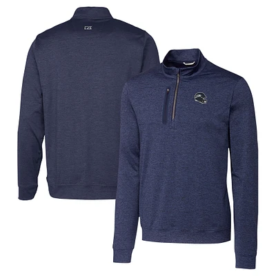 Men's Cutter & Buck Navy Seattle Seahawks Helmet Stealth Heathered Quarter-Zip Pullover Top
