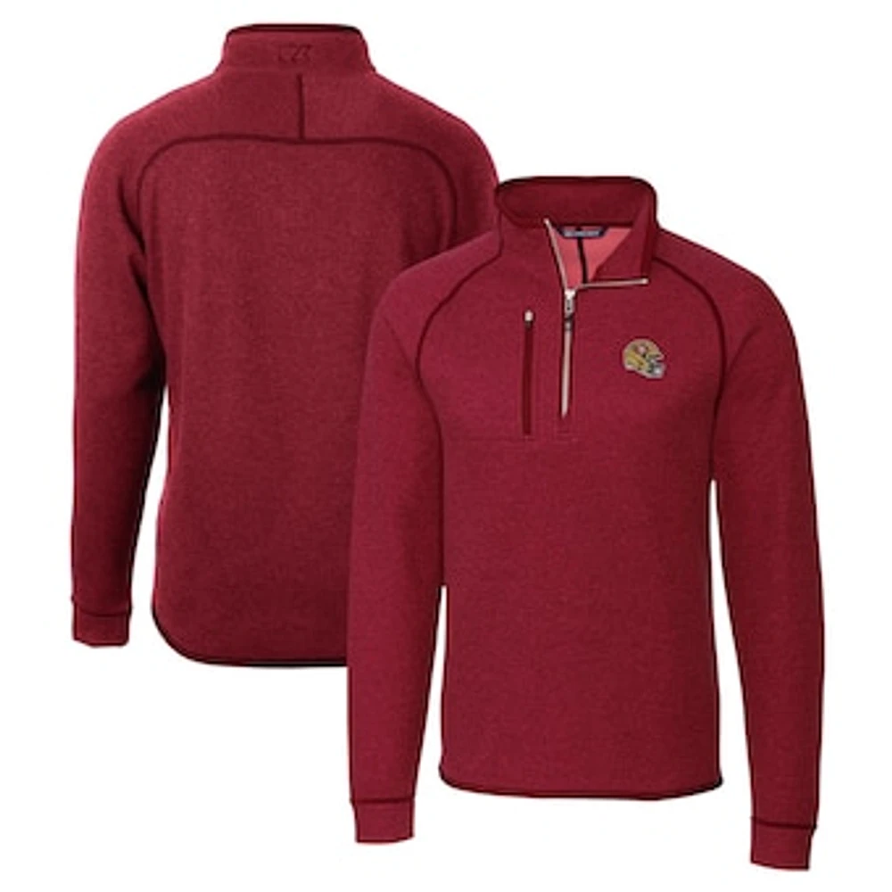 Men's Cutter & Buck Red San Francisco 49ers Helmet Mainsail Sweater-Knit Half-Zip Pullover Jacket