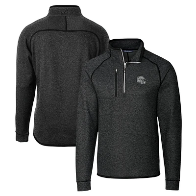 Men's Cutter & Buck Charcoal Las Vegas Raiders Helmet Mainsail Sweater-Knit Half-Zip Pullover Jacket