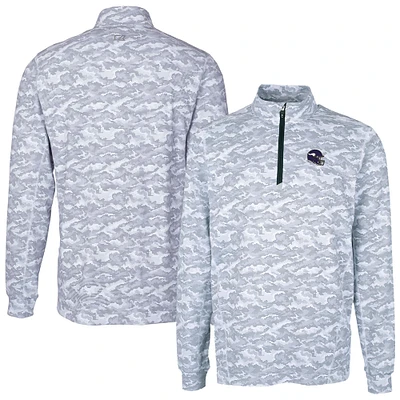 Men's Cutter & Buck Charcoal Minnesota Vikings Helmet Traverse Camo Print Stretch Quarter-Zip Pullover Top