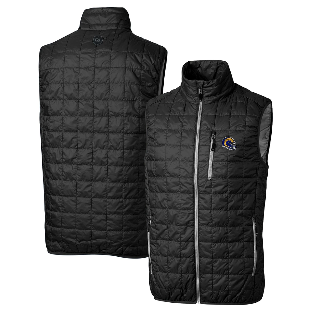 Men's Cutter & Buck Black Los Angeles Rams Helmet Rainier PrimaLoft Eco Insulated Full-Zip Puffer Vest