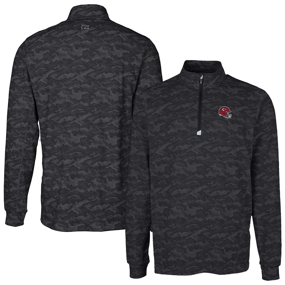 Men's Cutter & Buck Black Kansas City Chiefs Helmet Traverse Camo Print Stretch Quarter-Zip Pullover Top