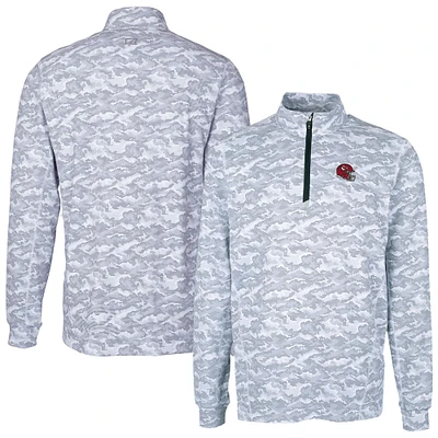 Men's Cutter & Buck Charcoal Kansas City Chiefs Helmet Traverse Camo Print Stretch Quarter-Zip Pullover Top