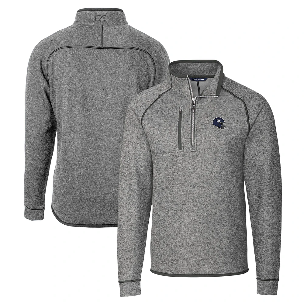 Men's Cutter & Buck Silver New York Giants Helmet Mainsail Sweater-Knit Half-Zip Pullover Jacket