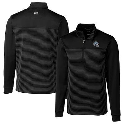 Men's Cutter & Buck Black Detroit Lions Traverse Stripe Stretch Quarter-Zip Pullover Top