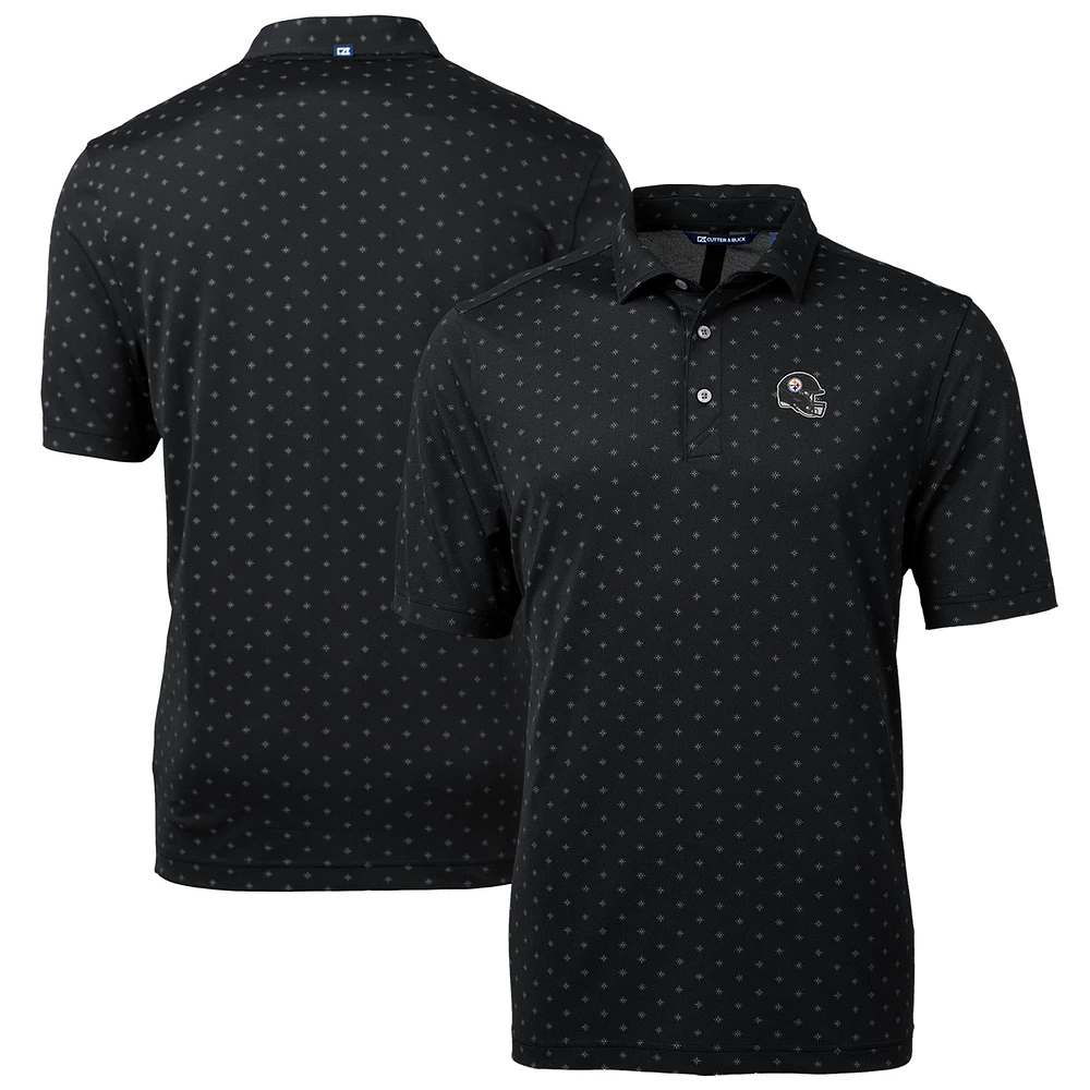 Men's Cutter & Buck Black Pittsburgh Steelers Helmet Virtue Eco Pique Tile Print Recycled Polo
