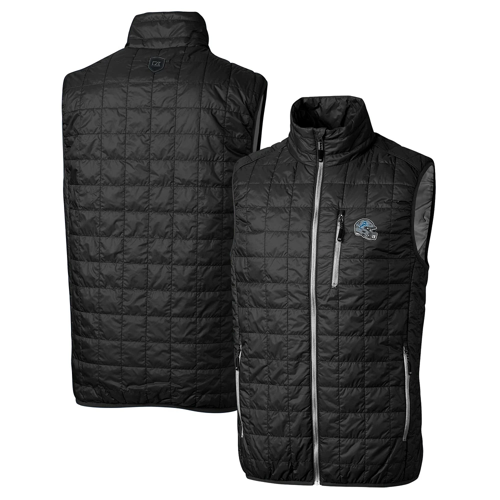 Men's Cutter & Buck Black Detroit Lions Helmet Rainier PrimaLoft Eco Insulated Full-Zip Puffer Vest