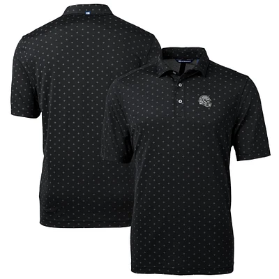 Men's Cutter & Buck Black Las Vegas Raiders Helmet Virtue Eco Pique Tile Print Recycled Polo
