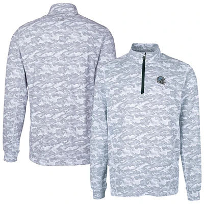 Men's Cutter & Buck Charcoal Detroit Lions Helmet Traverse Camo Print Stretch Quarter-Zip Pullover Top