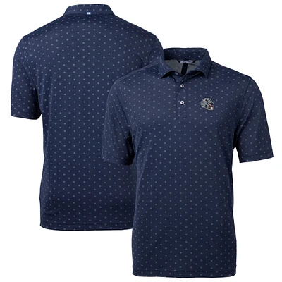 Men's Cutter & Buck Navy New England Patriots Helmet Virtue Eco Pique Tile Print Recycled Polo