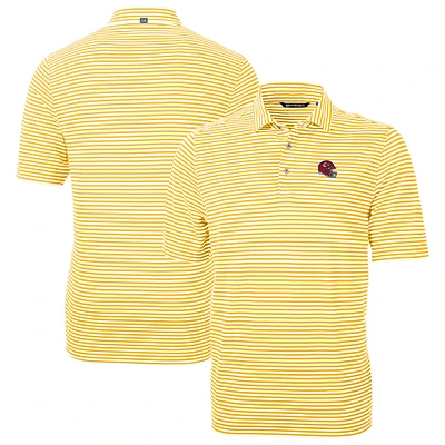 Men's Cutter & Buck Gold Kansas City Chiefs Helmet Virtue Eco Pique Stripe Recycled Polo