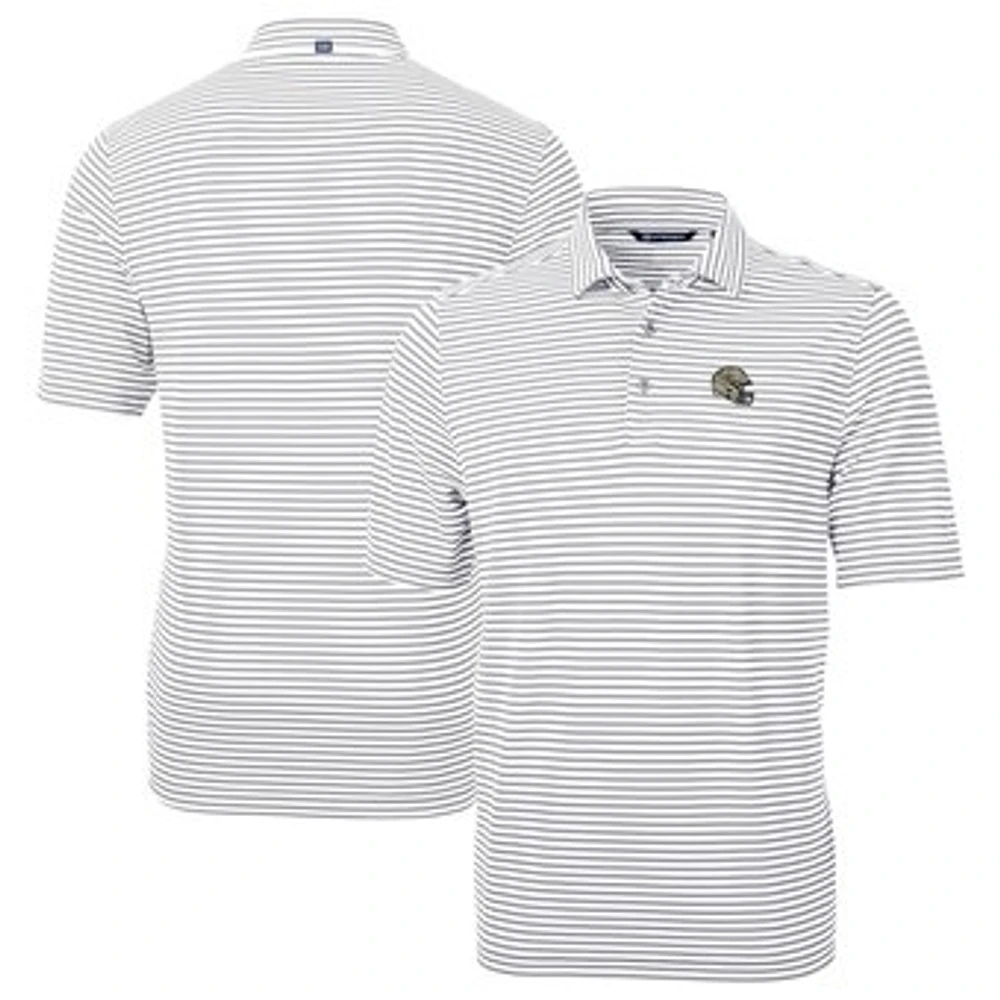 Men's Cutter & Buck Silver New Orleans Saints Helmet Virtue Eco Pique Stripe Recycled Polo