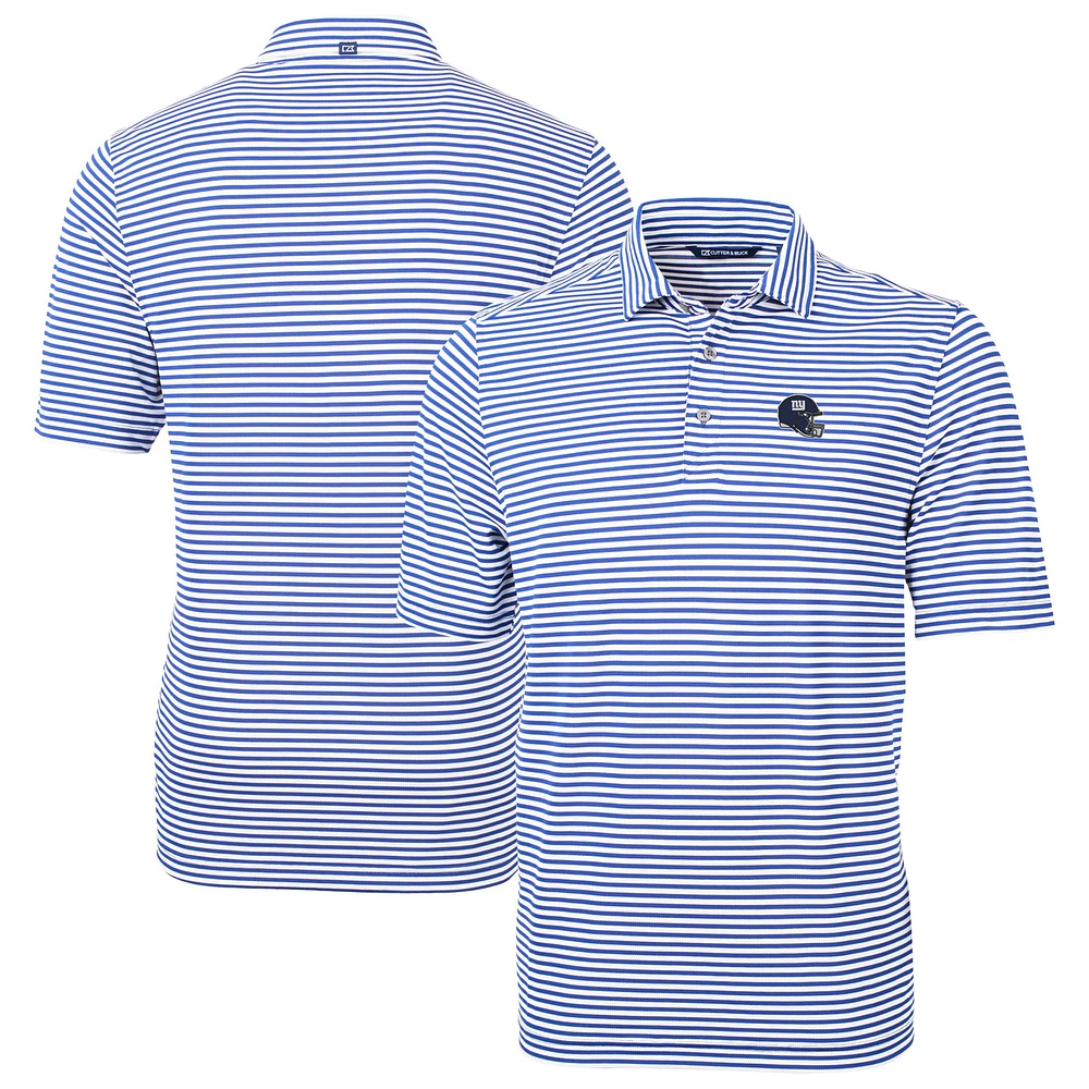 Men's Cutter & Buck Blue New York Giants Helmet Virtue Eco Pique Stripe Recycled Polo